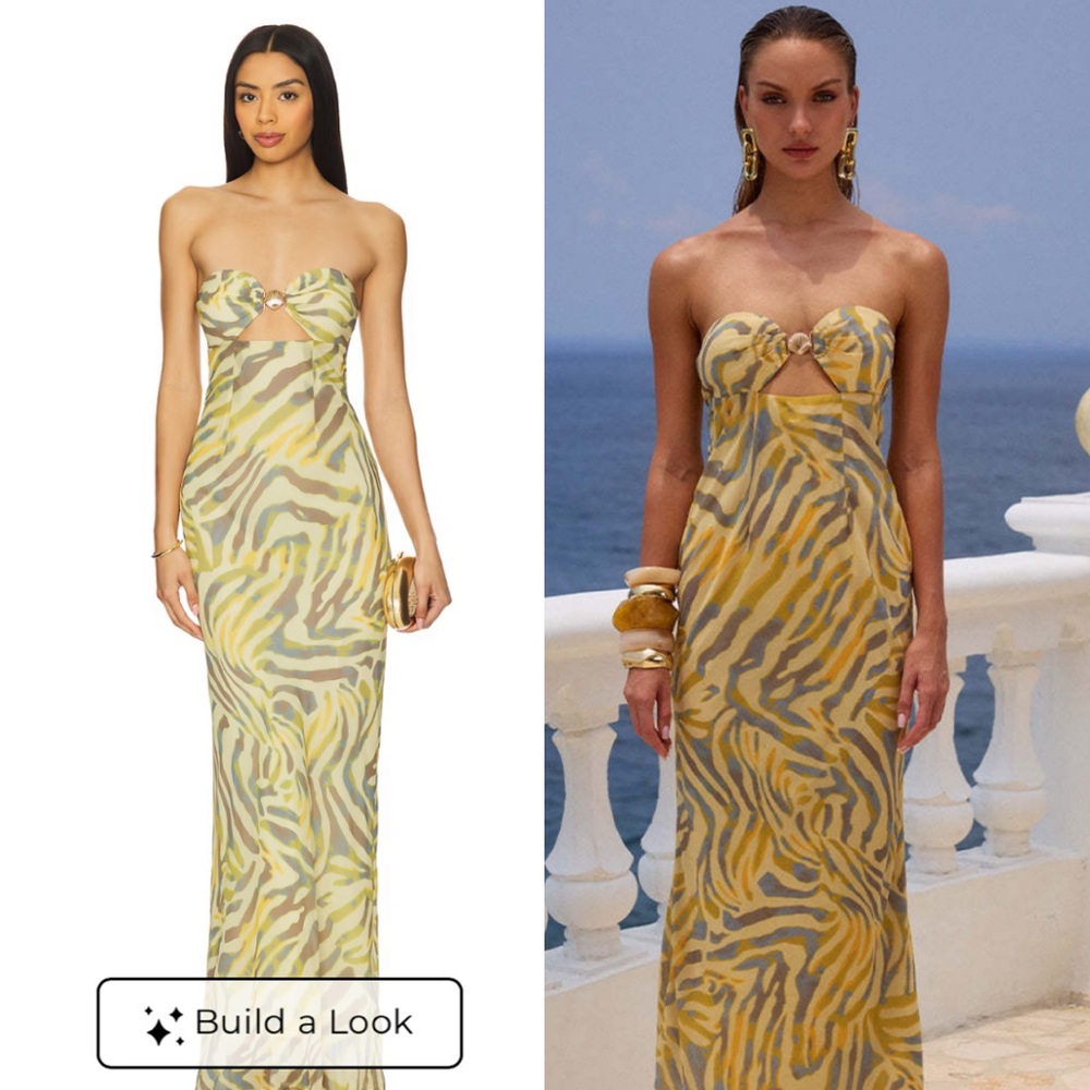 Strapless Yellow Zebra-Print Maxi Dress